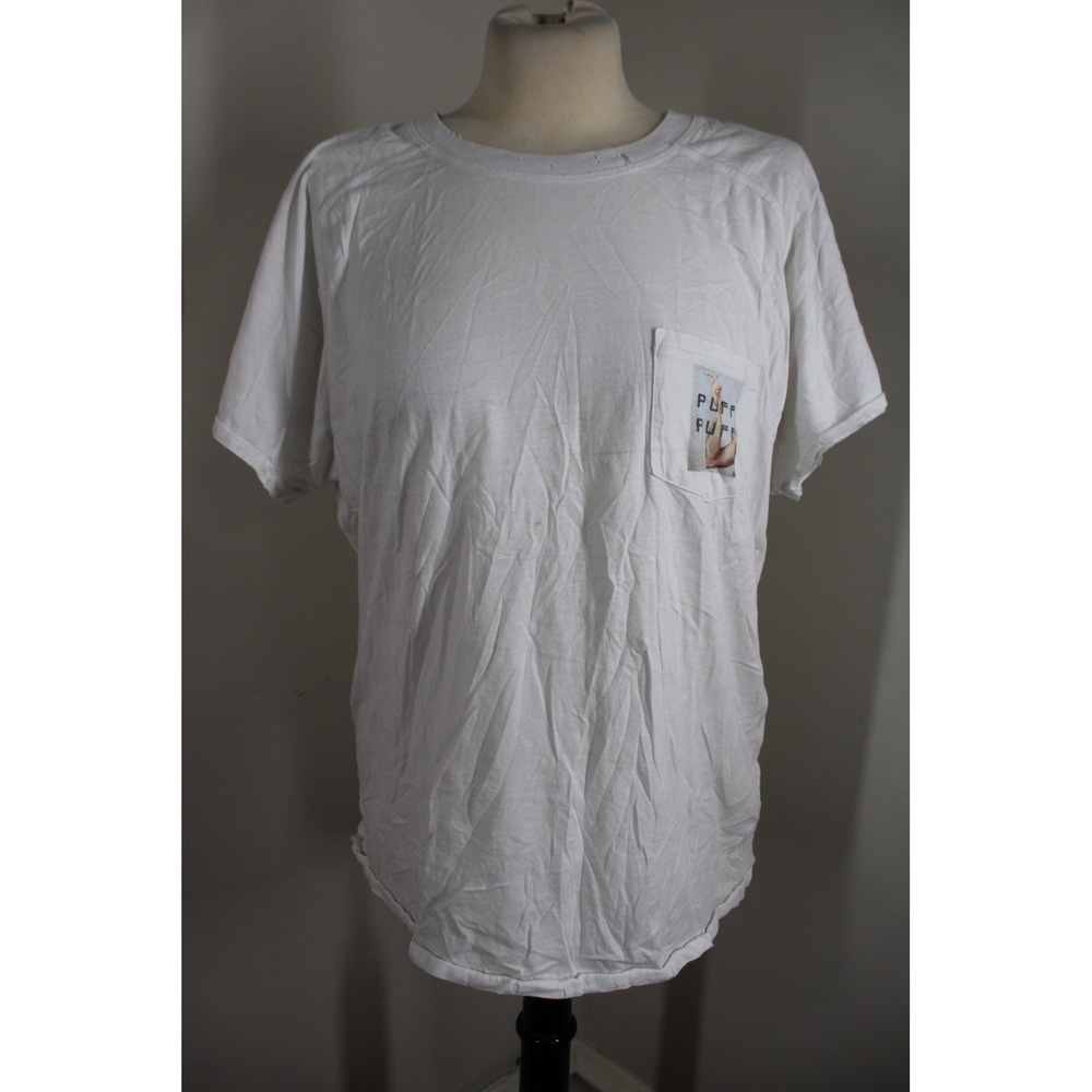 Baja East 2 White Graphic Puff Puff Pass Dog Pocket T Shirt Distressed Neckline
